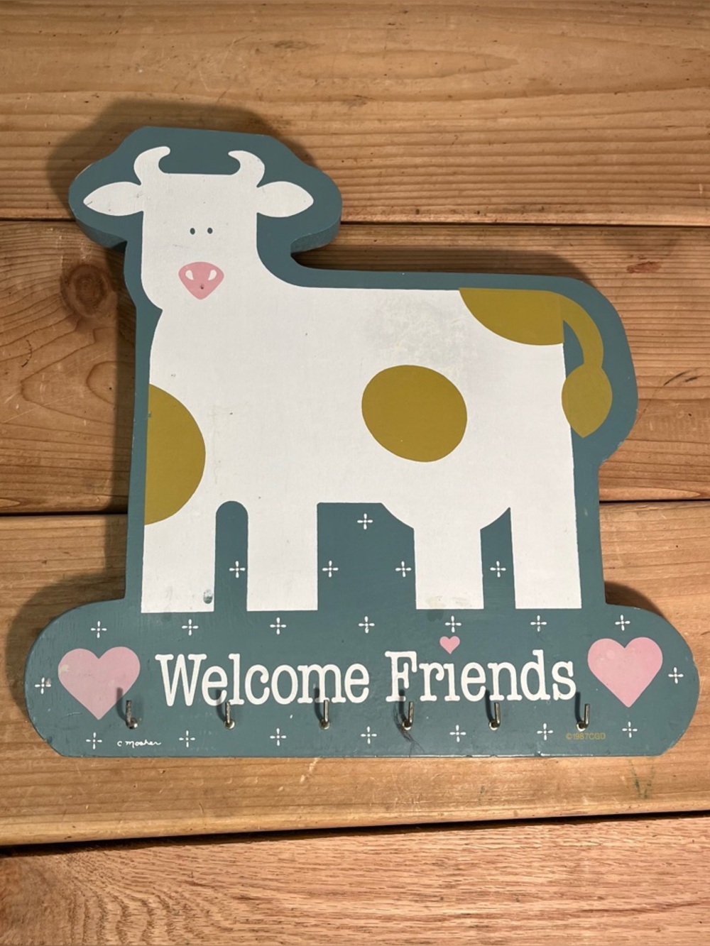 Vintage Cow Key Holder Hand Painted 80s Cottage Core Farmhouse Decor Welcome